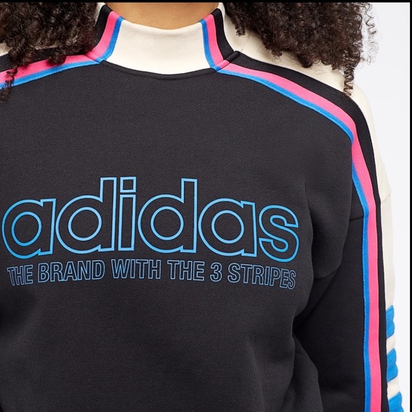 UO Adidas Originals Retro Mock Neck Colorblock Moto Racer Pullover Sweatshirt - Picture 2 of 16